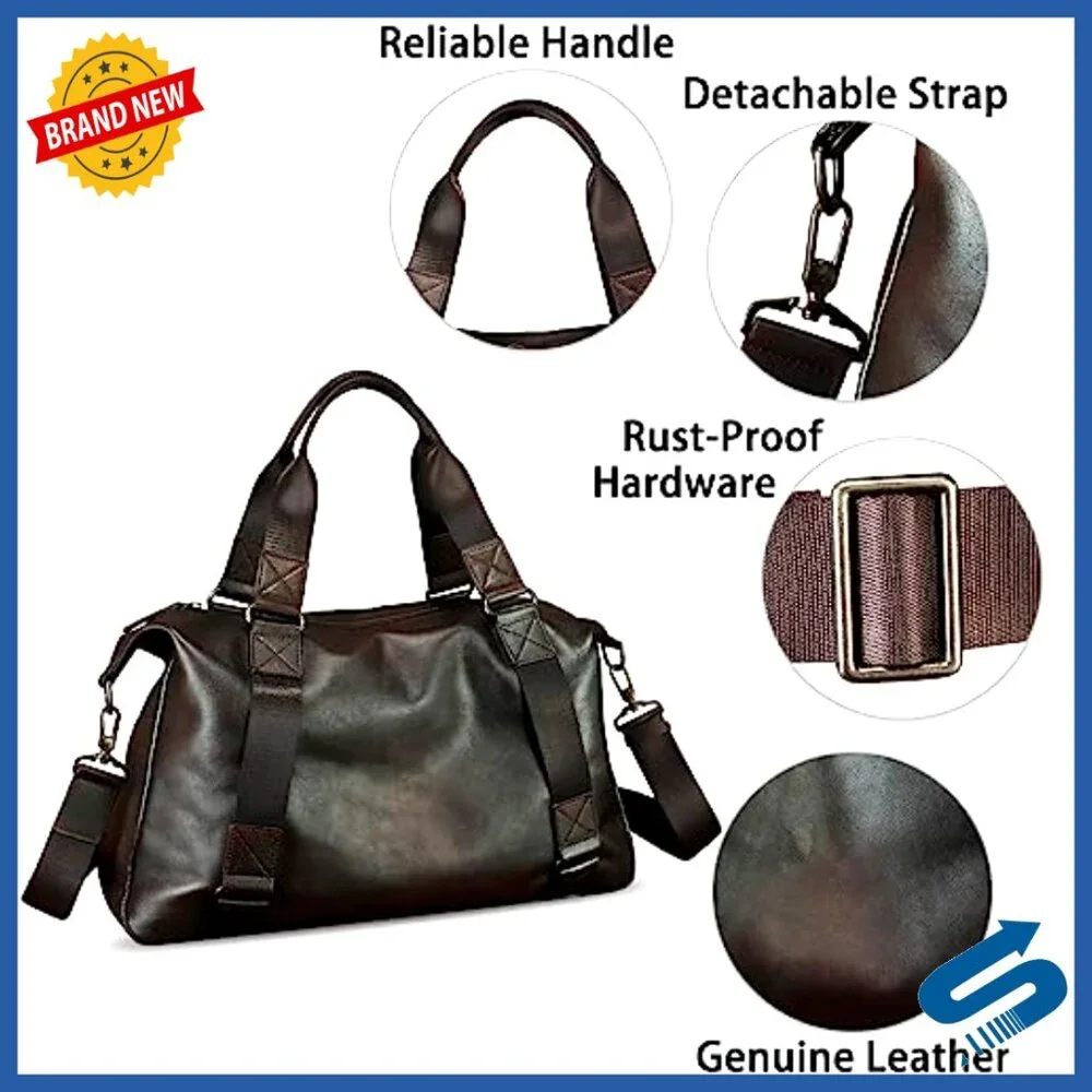 Genuine Leather Messenger Bag for Business Travel with Adjustable Strap
